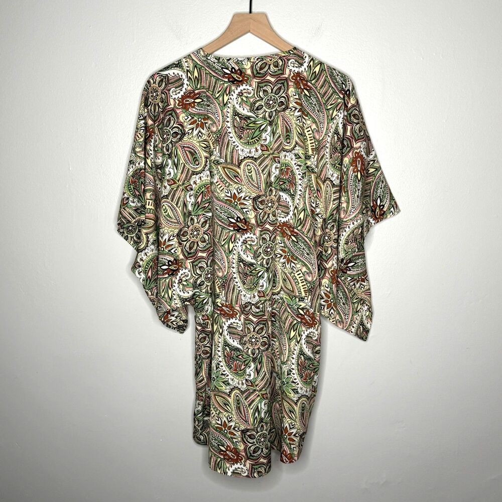 Versona Womens Kaftan Coverup One Size Green Yellow Paisley Multicolor Vacation - Picture 2 of 10
